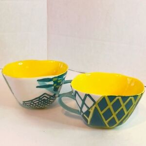 2Pc Anthropologie Art Deco Tea Cups Set of Two (2) 10 oz